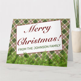 Tarjeta Green Red Plaid Merry Christmas Doble Saludo