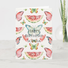 Tarjeta Green Red Watermelon Blue Butterflies Birthday