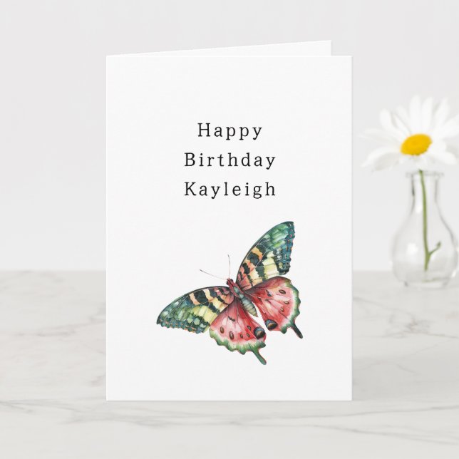 Tarjeta Green Red Watermelon Butterfly Birthday (Planta pequeña)