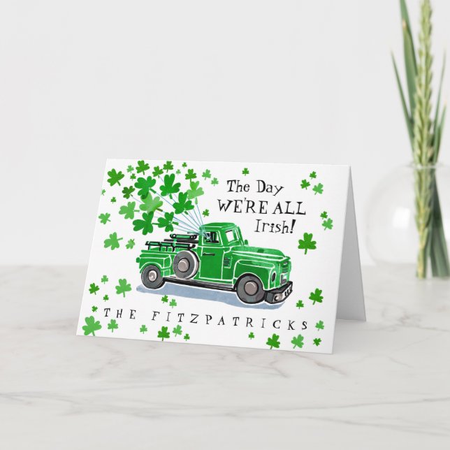 Tarjeta Green Vintage Truck St. Patrick's Day (Anverso)