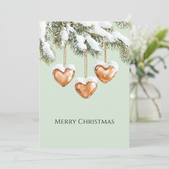 Tarjeta Green Warm Creamy Caramel Hearts Christmas Tree  (Anverso de pie)