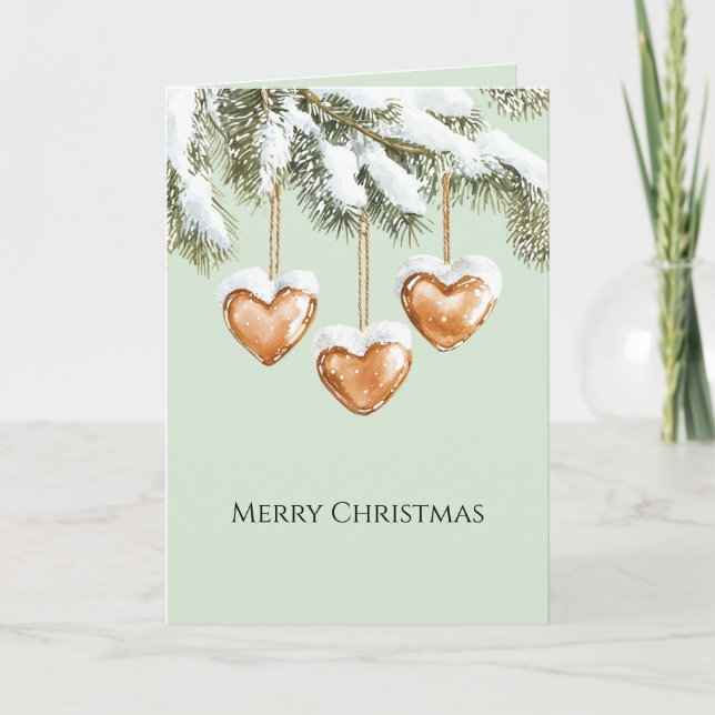 Tarjeta Green Warm Creamy Caramel Hearts Christmas Tree  (Anverso)
