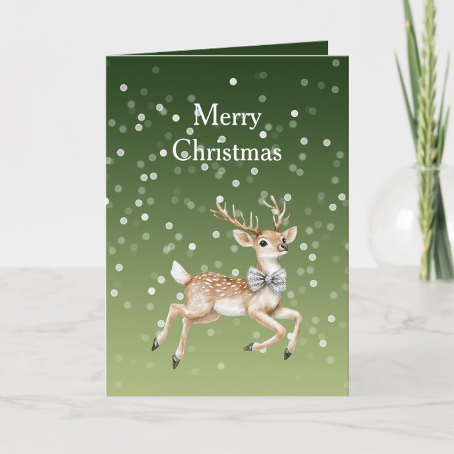 Tarjeta Green White Bokeh Dots Christmas Deer (Anverso)
