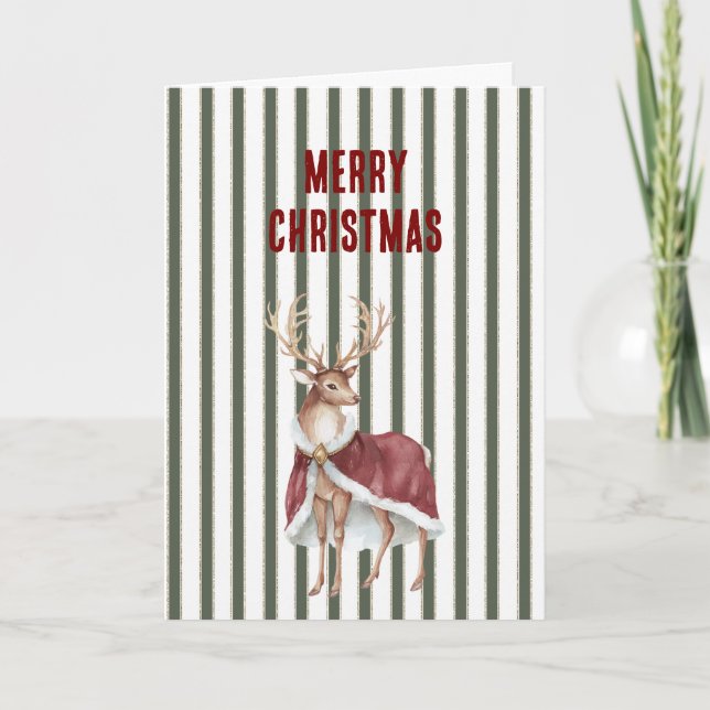 Tarjeta Green White Stripes Deer Red White Cape Christmas (Anverso)