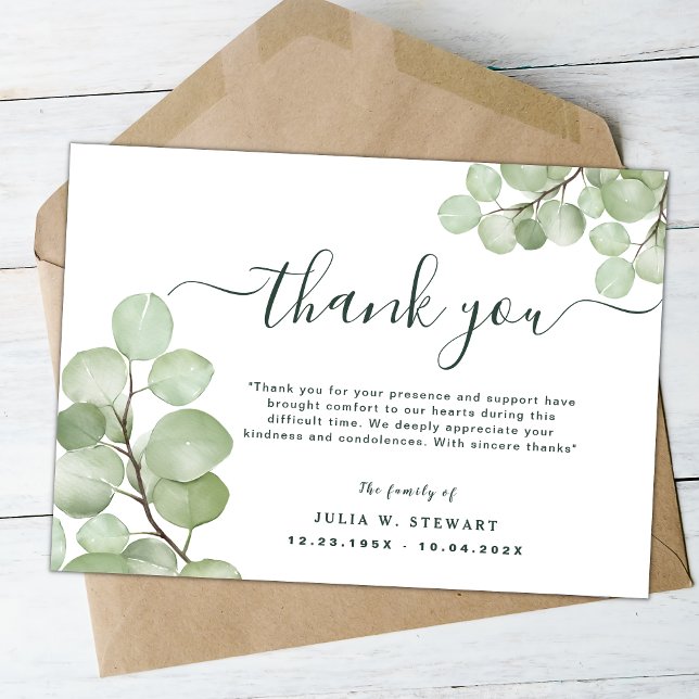 Tarjeta Greeneration Eucalyptus Elegant Funeral Gracias No (Subido por el creador)