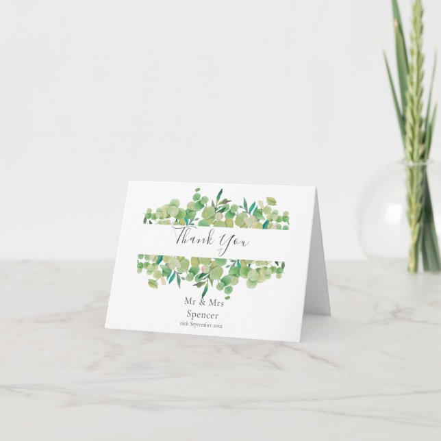Tarjeta Greenery Eucalyptus Garland Boda Gracias (Anverso)