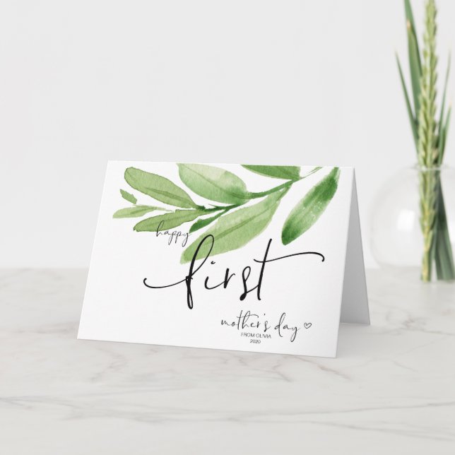 Tarjeta Greenery Happy First Mother's Day Gift Keepsake (Anverso)