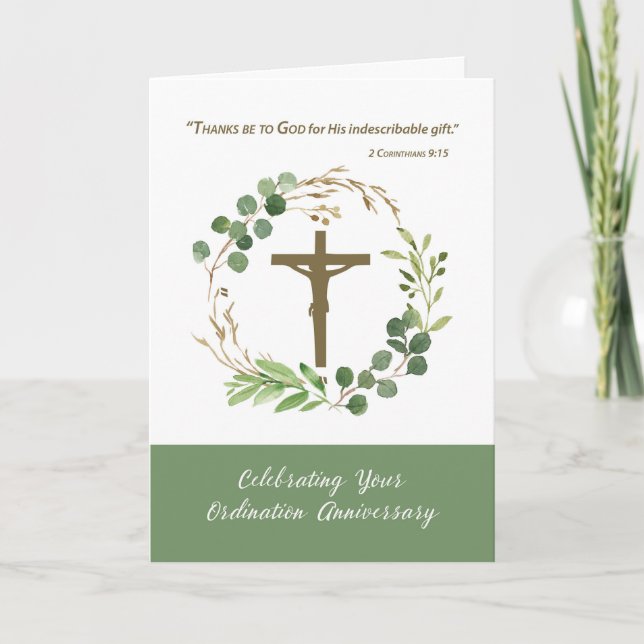 Tarjeta Greenery Wreath Crucifix (Anverso)