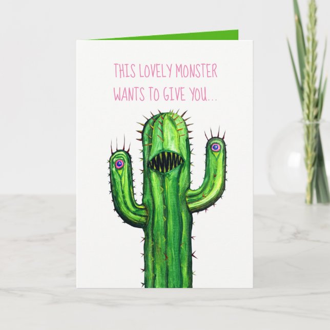 Tarjeta Greeting card Funny and creepy with cactus design (Anverso)