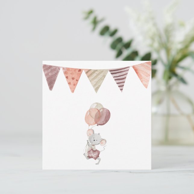 Tarjeta Greeting Card - Little Mouse With Balloons (Anverso de pie)