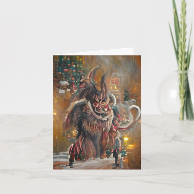 Tarjeta Greetings from Krampus, 4" x 5.6" Folded Card (Anverso)