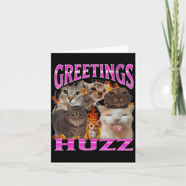 Tarjeta Greetings Huzz Funny Cat Meme Bootleg Graphic Men  (Anverso)