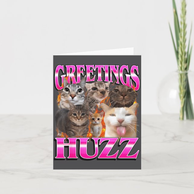 Tarjeta Greetings Huzz Funny Cat Meme Bootleg Graphic Men  (Anverso)