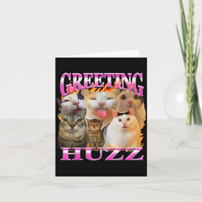 Tarjeta Greetings Huzz Funny Cat Meme Bootleg Graphic Men  (Anverso)