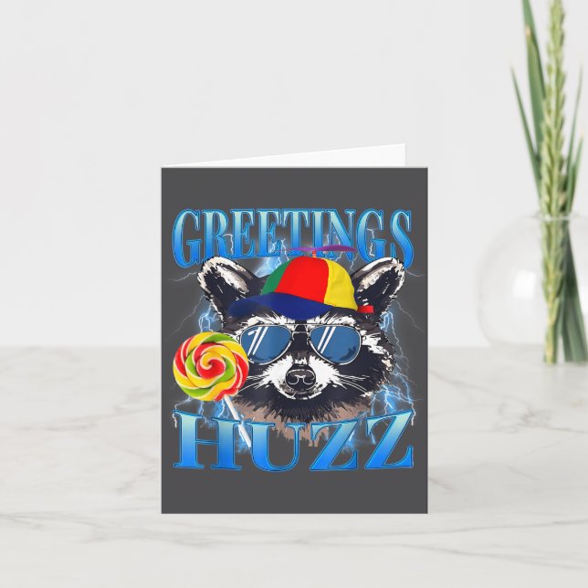 Tarjeta Greetings Huzz Raccoon Meme Chaos Humor Vibes  (Anverso)