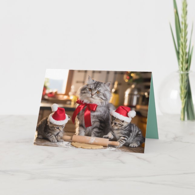Tarjeta Grey Tabby Christmas Cookies Card (Anverso)