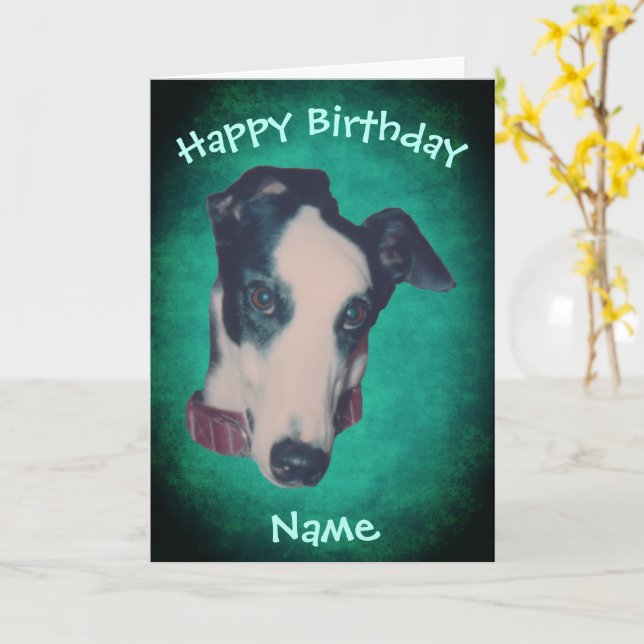 Tarjeta Greyhound Dog Face Personalizado Cumpleaños (flor amarilla)