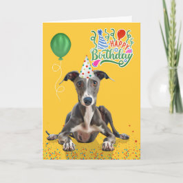 Tarjeta Greyhound Dog Party Hat Yellow Birthday