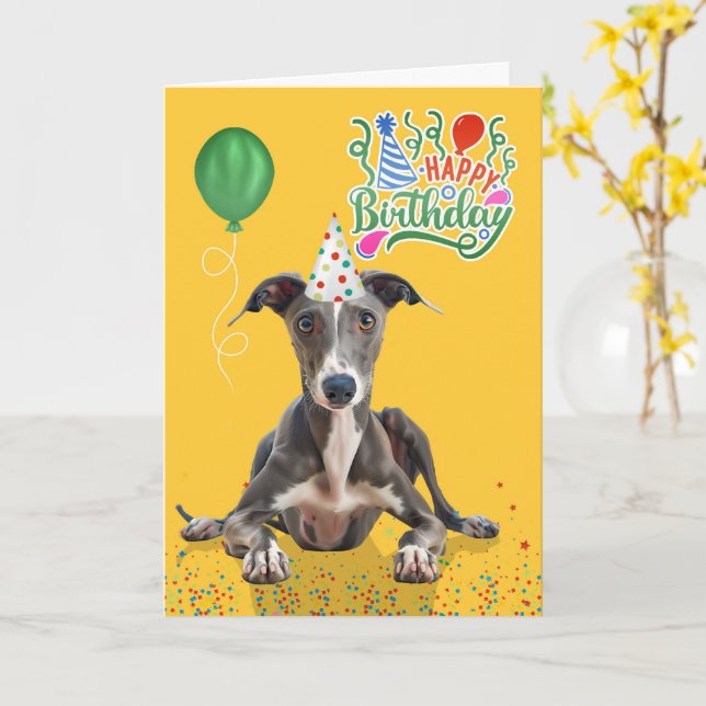 Tarjeta Greyhound Dog Party Hat Yellow Birthday (flor amarilla)