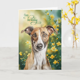 Tarjeta Greyhound Dog Tiny Yellow Flowers Birthday