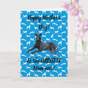Tarjeta Greyhound Feliz Día de la Madre en Silhouettes azu