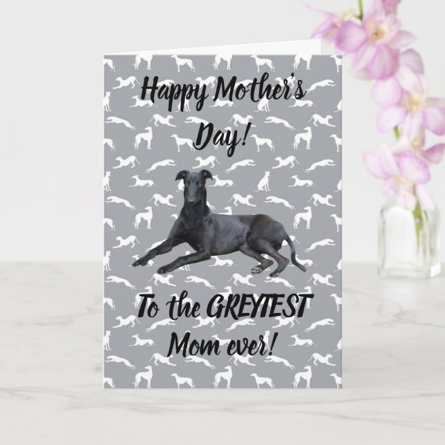Tarjeta Greyhound Feliz Día de la Madre en Siluetas Gris (Orquídea)