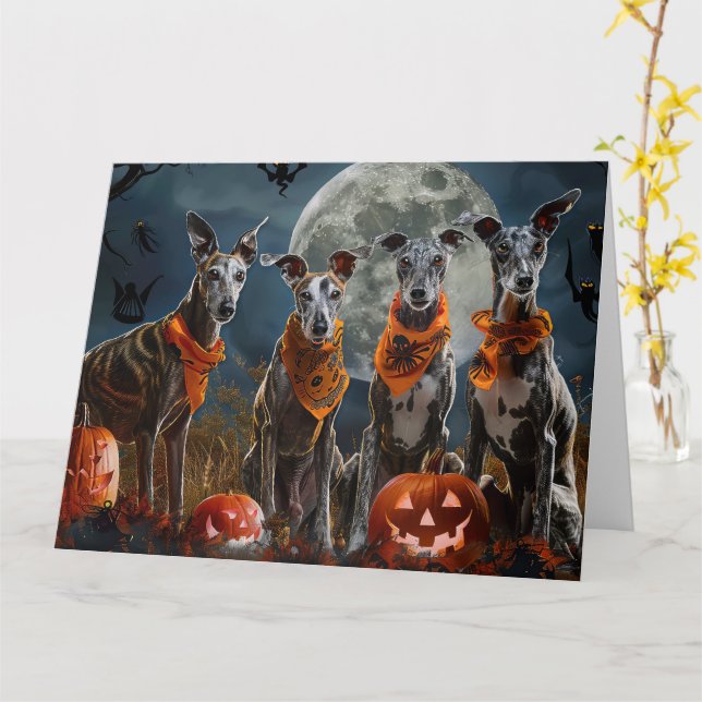 Tarjeta Greyhound Halloween Espeluznante (flor amarilla)