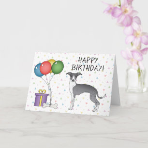 Tarjeta Greyhound Italiano Azul Y Blanco - Feliz Cumpleaño
