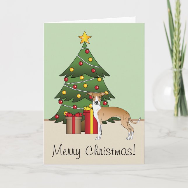 Tarjeta Greyhound Italiano Blanco Y Árbol De Navidad (Anverso)