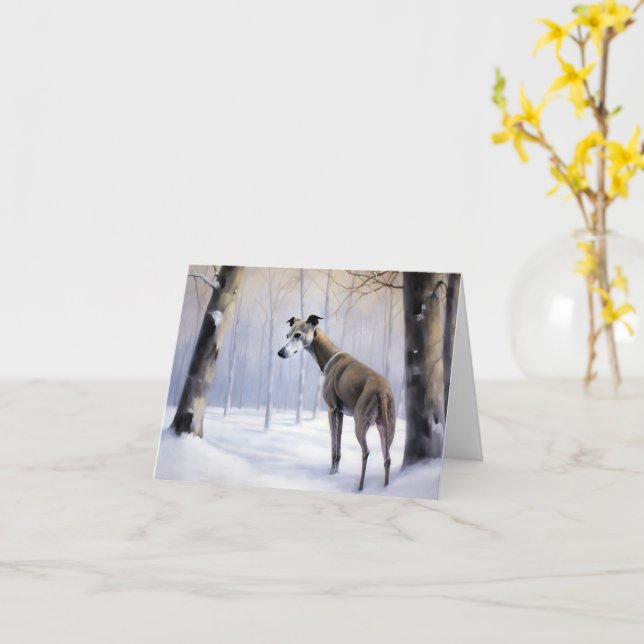 Tarjeta Greyhound italiano deja que nieve Navidades (flor amarilla)