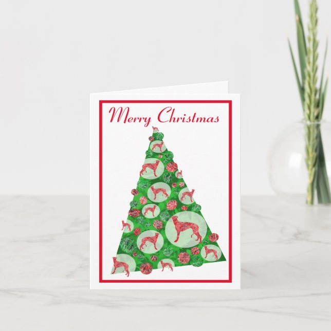 Tarjeta Greyhound Lurcher Dog Silhouette ChristmasTree Wha (Anverso)