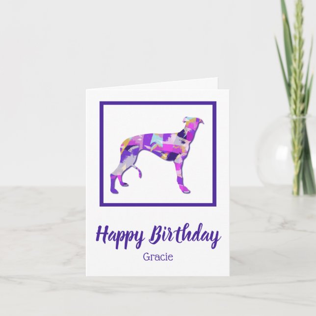 Tarjeta Greyhound / Lurcher Dog Silhouette PPY&B Cumpleaño (Anverso)