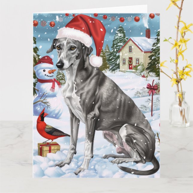 Tarjeta Greyhound Winter Navidades Wonderland Alegría (flor amarilla)