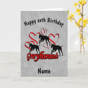 Tarjeta Greyhounds Y Red Hearts Cumpleaños