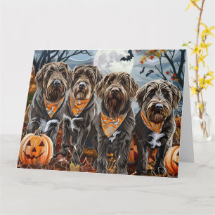 Tarjeta Griffon de caza de pelo duro Halloween espeluznant