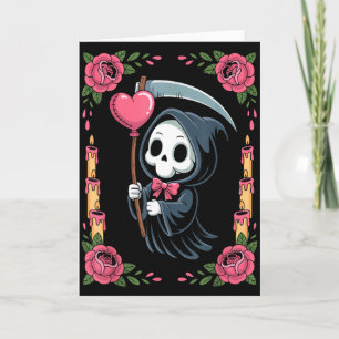 Tarjeta Grim Reaper Corazón Globo Rosa Vela Espeluznante G