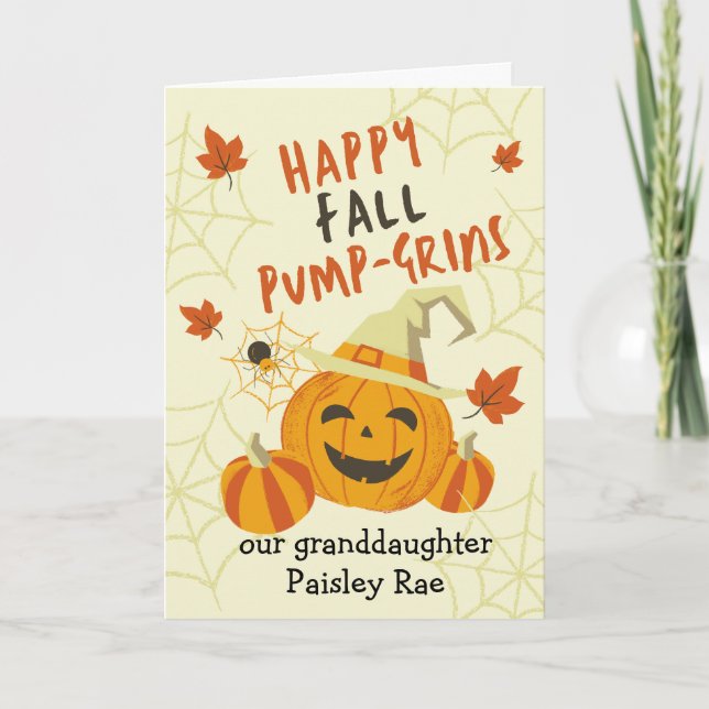 Tarjeta Grin de Halloween para la Calabaza Cuta de Nieta (Anverso)