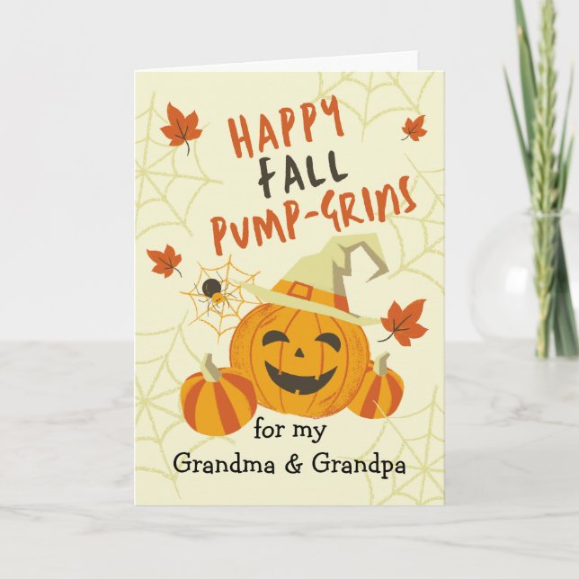 Tarjeta Grin de Halloween para los abuelos Jack o' Lantern (Anverso)