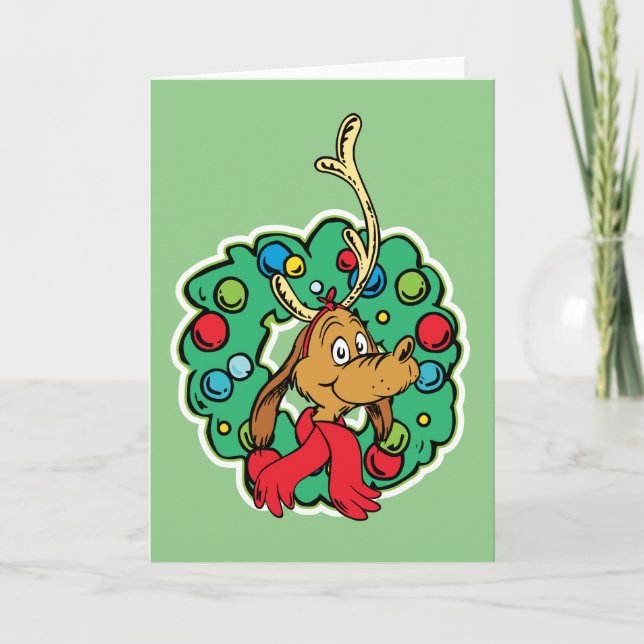 Tarjeta Grinch | Corona de Navidad de Max (Anverso)