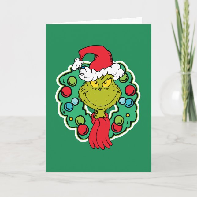 Tarjeta Grinch | Corona navideña (Anverso)