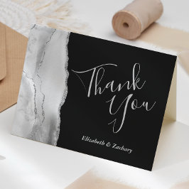 Tarjeta Gris Blanco Plata Ágata Oscuro Boda Agradecimiento