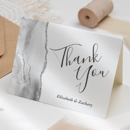 Tarjeta Gris Blanco Plata Agradecimiento de Boda de Ágata