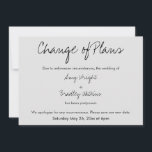 Tarjeta gris Boda pospuesta para "cambio de planes<br><div class="desc">Aquí hay una tarjeta simple para avisar a sus invitados si es necesario cambiar su fecha de boda. Utilice los campos de plantilla para añadir sus datos personales y hacer de este diseño único y moderno su propio diseño. Todos los colores y tipos de letra se pueden cambiar según se...</div>