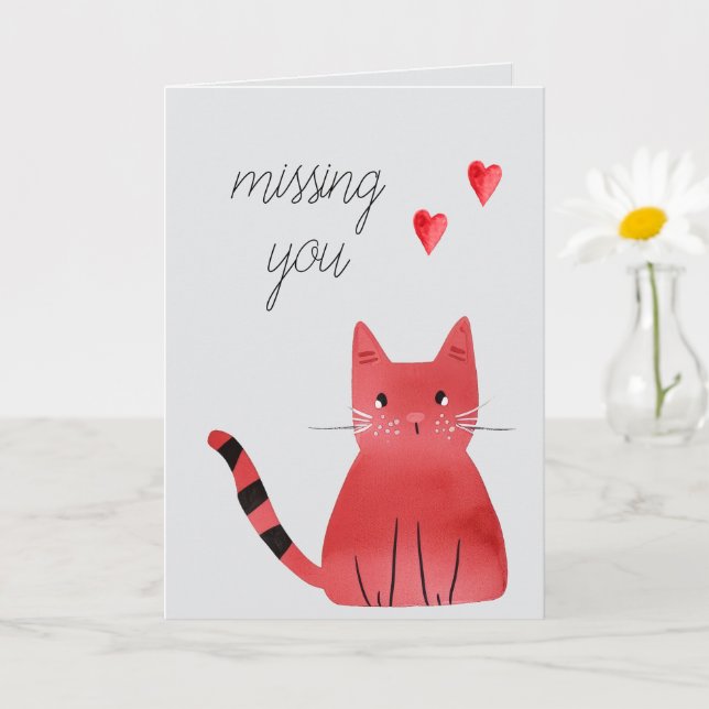 Tarjeta Gris Cat Hearts Te Falta (Planta pequeña)