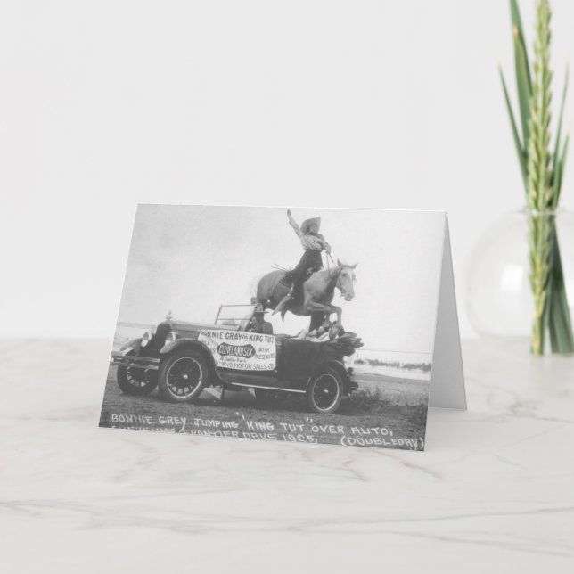 Tarjeta Gris de Bonnie que salta su caballo (Anverso)