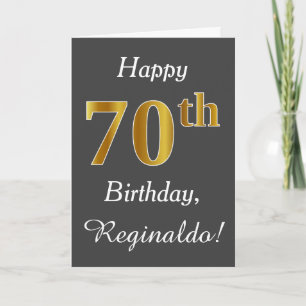 Tarjeta Gris, Faux Gold 70 cumpleaños + Nombre personaliza