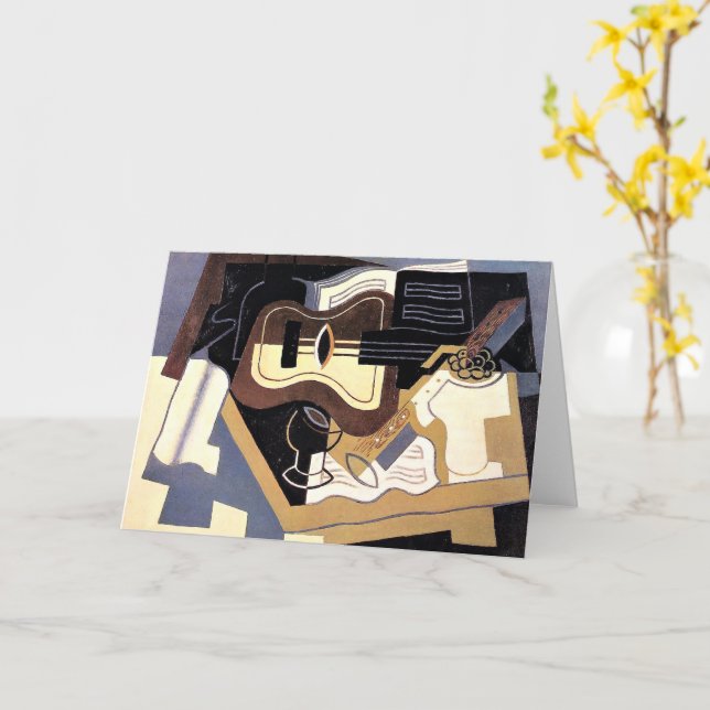 Tarjeta Gris - Guitarra y Clarinet, arte fino, (flor amarilla)