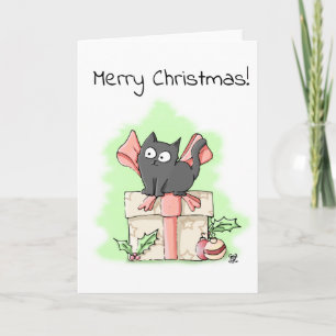 Tarjeta Gris lindo gatito en Navidades de regalo