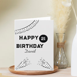 Tarjeta Gris moderno y negro Feliz 21 cumpleaños