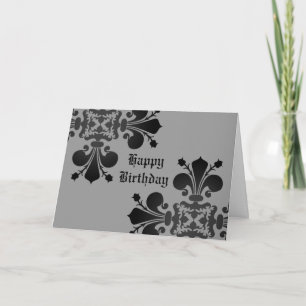 Tarjeta Gris real punky gótico del negro del damasco de la